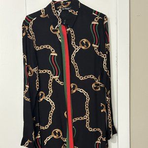 Long Sleeves Shirt Dress Black Print Size S